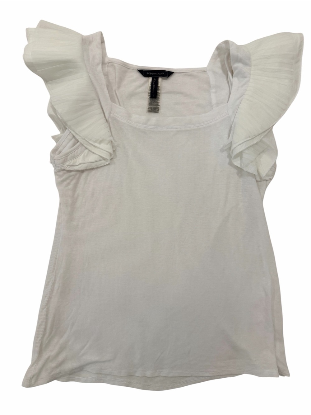 BCBGMaxAzria White Ruffle-Shoulder Tank Top
